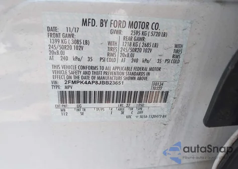 2018 Ford Edge Sport from USA, damaged, VIN 2FMPK4AP8JBB23651